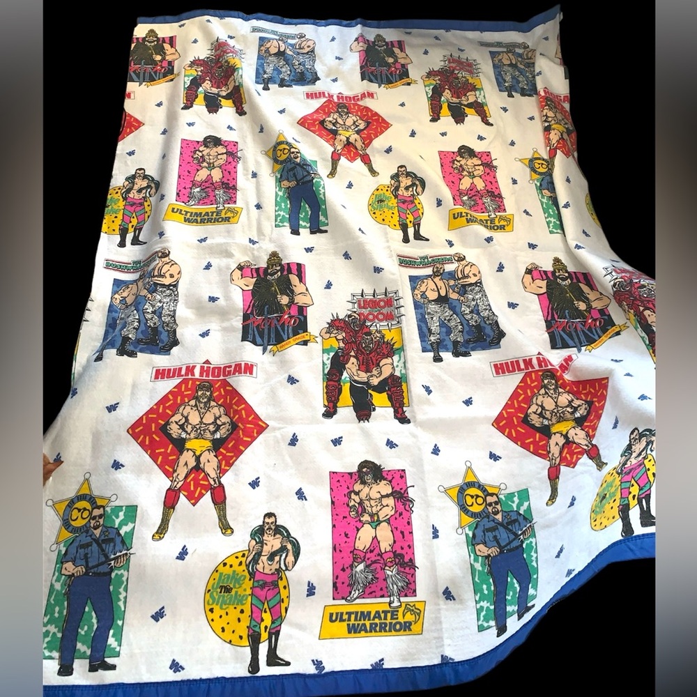 Vintage WWF Fleece Blanket Comforter 1991 Hulk Hogan Macho Man Ultimate 90x65